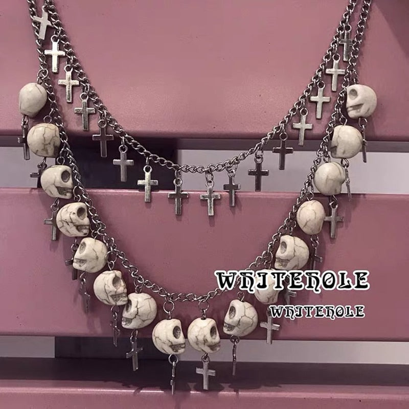 2021 New Hip-hop Gothic  White Skull Necklace