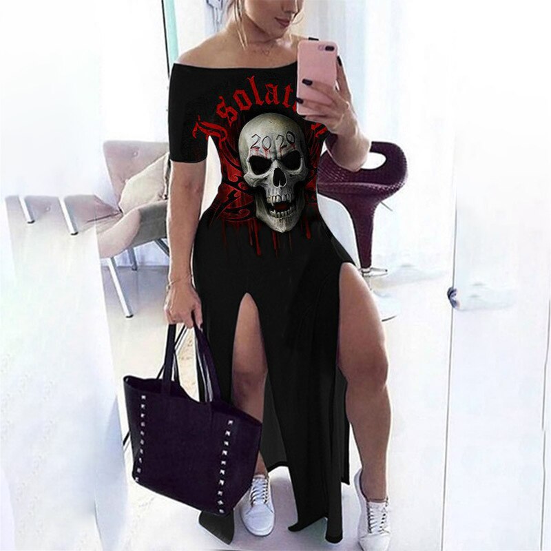2021 New Goth Skull Print Dress for Women