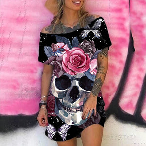 2021 New Gothic Skull Floral Dress Women