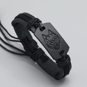 2023 New leather black wolf head bracelet