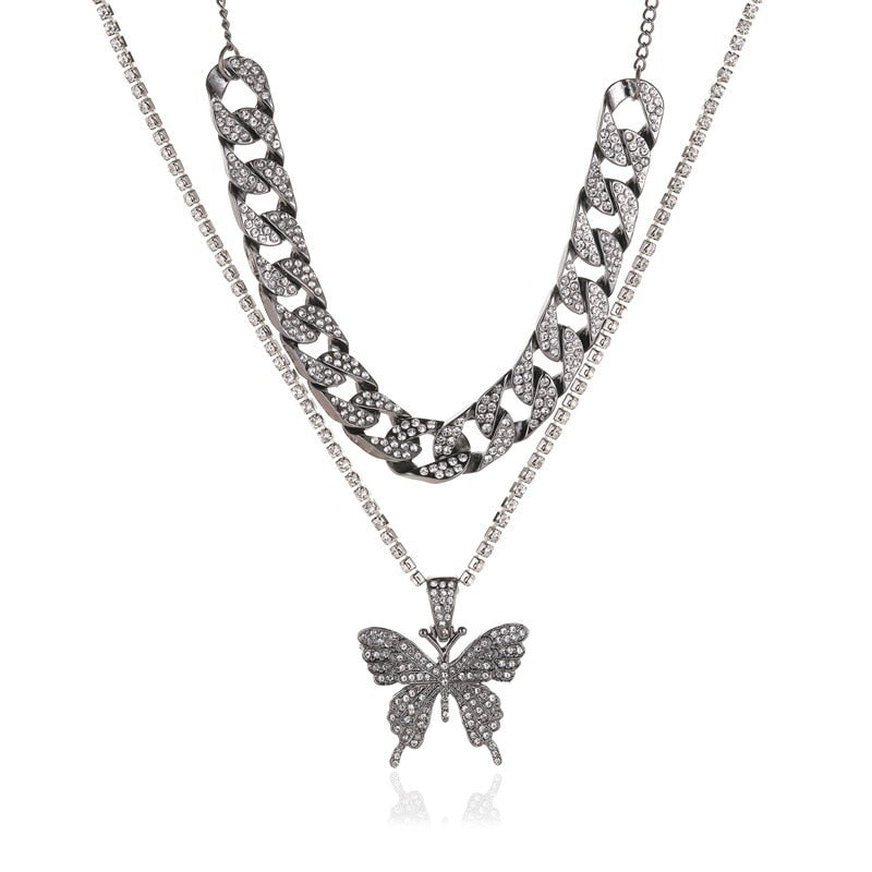 2021 new Double Layer Big Butterfly Necklace
