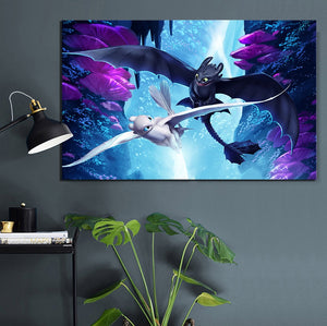Night Fury and Light Fury  Dragon Canvas Painting