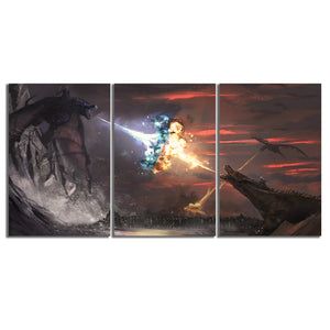 2021 New 3 Piece Ice and Fire Dragon Poster Canvas Painting
