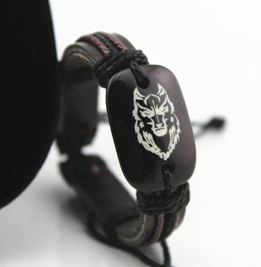 Cool Wolf head leather bracelet