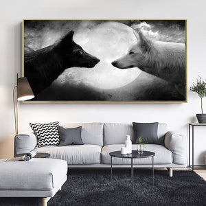 Black and White Wolf Canvas Painting