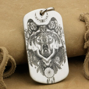 2021 New High Detail Engraved Indian Wolf Necklace