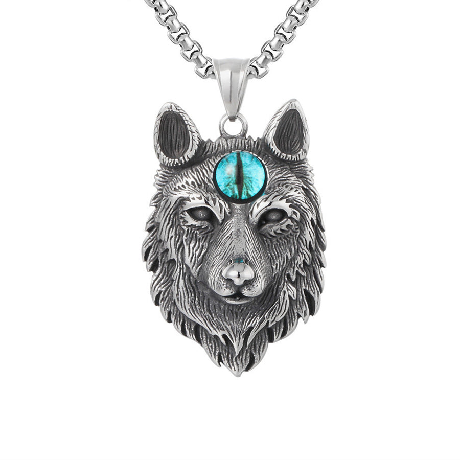 blue eye wolf necklace