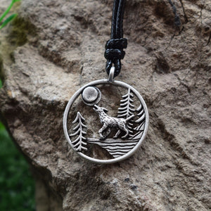2021 new wolf in the moon with tree Necklace