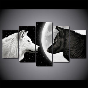 5 Panel Black And White Wolf Canvas