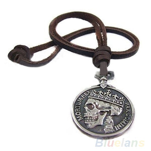 2021 New Vintage Silver Skull Leather Necklace