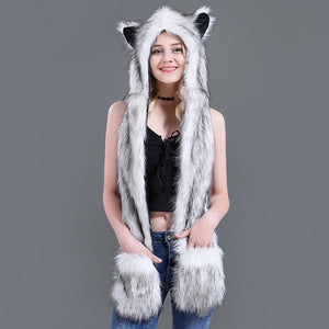 2021 New Men/Women Faux Fur Hood Wolf