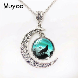 New Wolf and Moon Necklace
