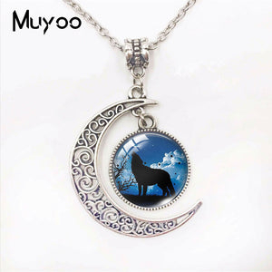 New Wolf and Moon Necklace