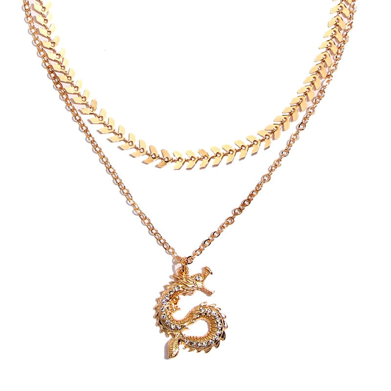 2021 New Double Layer Gold Dragon Necklace