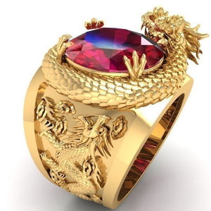 2021 New Gold Dragon Red Gems Rings