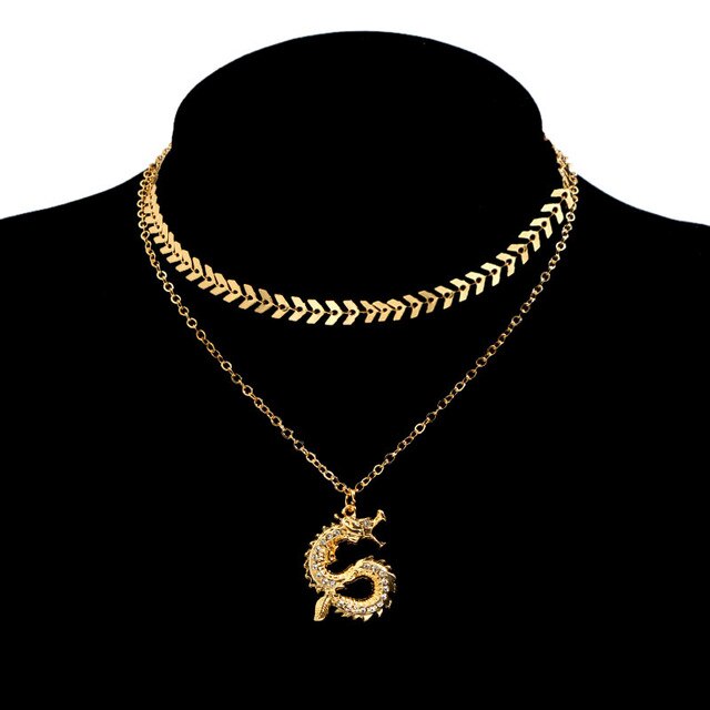 2021 New Double Layer Gold Dragon Necklace