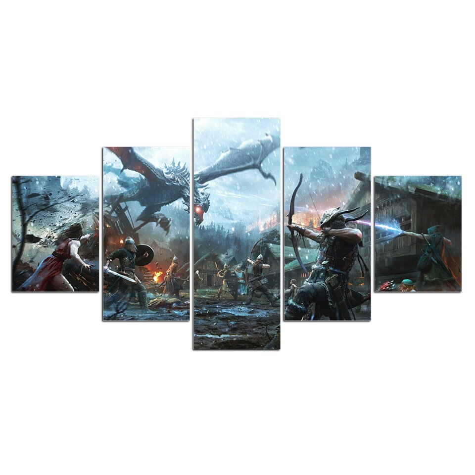 2021 New modern HD 5 Panel Legends Dragon Poster