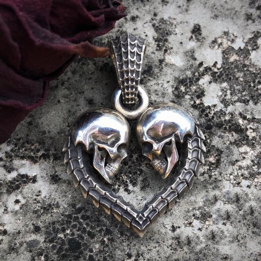 2021 New Unique Double Skull Heart Necklace