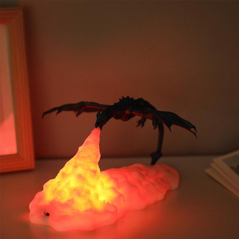 2021 New 3d Printed Fire Breathing Dragon Lamp Night