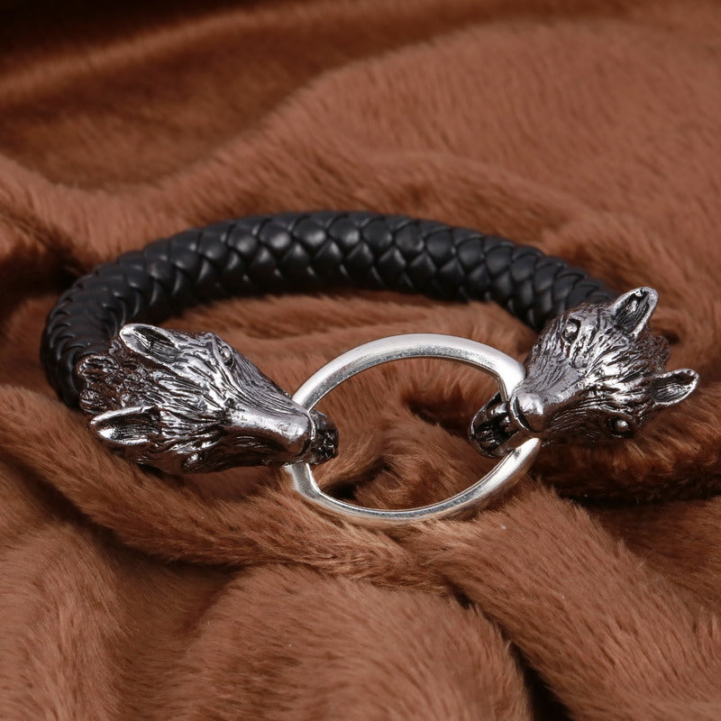 Wolf Head Woven Leather Bracelets