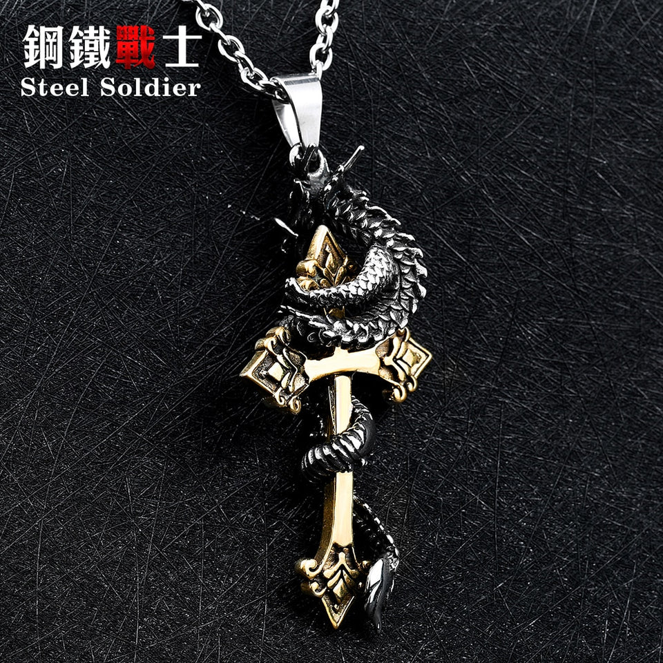 Steel soldier dragon necklace