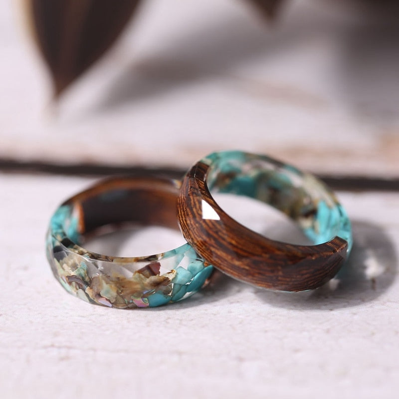Vintag Blue Stones and Wood Rings
