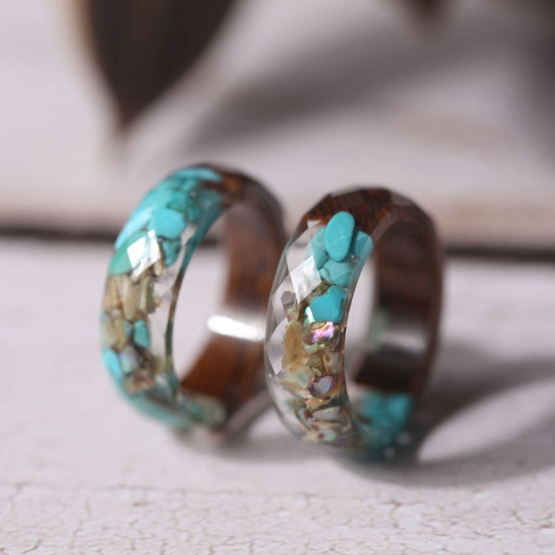 Vintag Blue Stones and Wood Rings