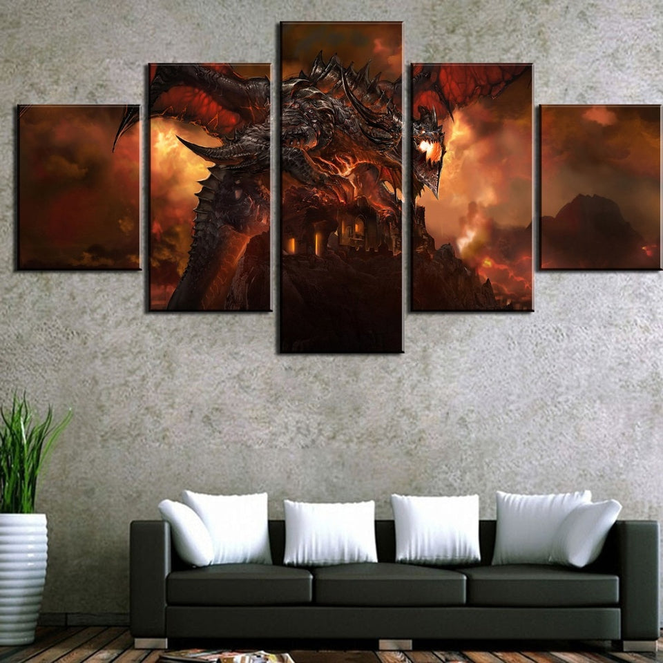 2021 5 Piece HD Print World of Warcraft Dragon canvas
