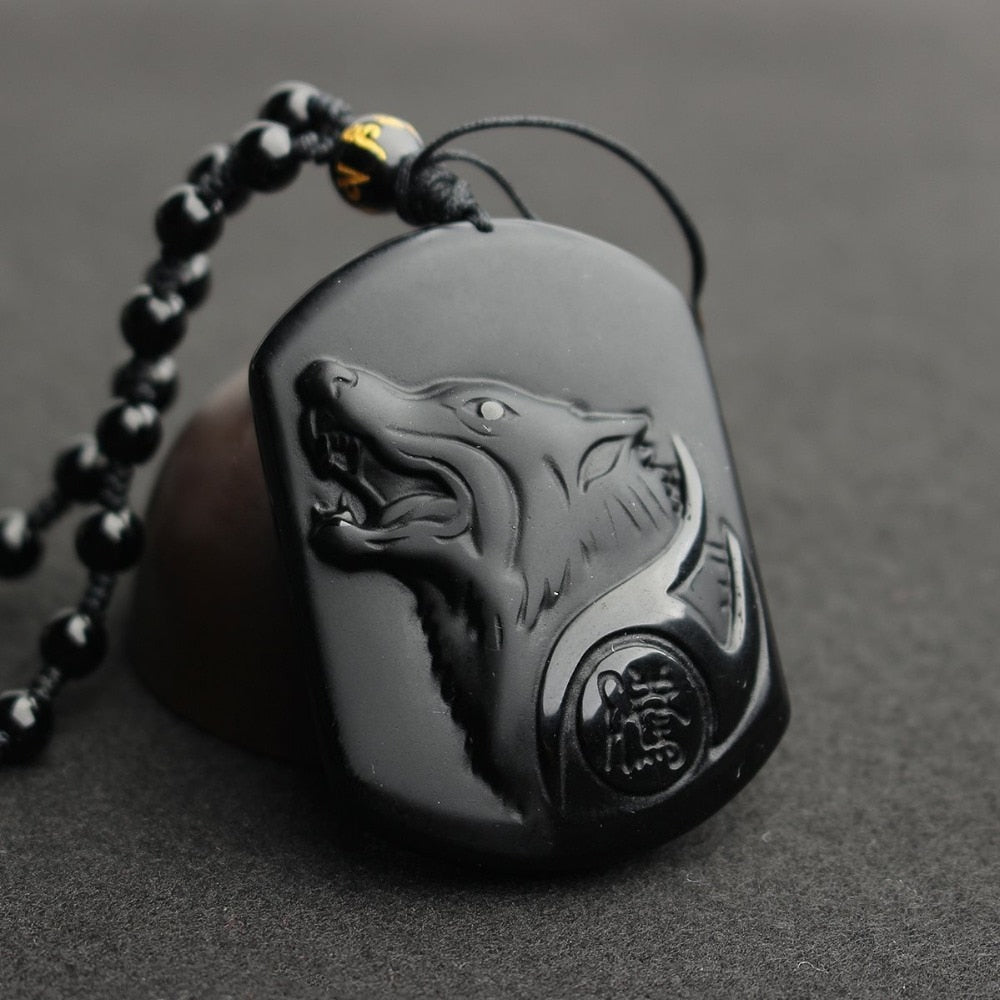 Black Carving Wolf Necklace